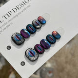 Qfdian  10Pcs Short Squoval False Nails with Mysterious Devil Eye Star Press on Nails Glitter Cat Eye Handmade Fake Nails Ins Spicy Girl