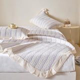 Qfdian  Flower Printed Bed Cover with Lace French Style Washed Cotton Bedspreads Quilted cobre leito de casal Comfortable and Soft