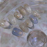 Qfdian  24pcs Finished False Nail Flower Design Short Almond Nails Set Press on Rhinestone Pink Fake Nail Datachable Golden Bow Manicure