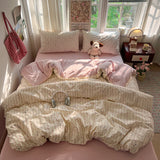 Qfdian  Princess Bedding Set Korean Style Soft Bed Sheet Set Queen King Size Duvet Cover Set No Filling With Pillowcase Bedroom Decor