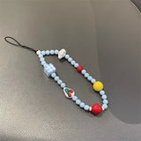 Qfdian  Cute Beaded Cherry Dog Phone Lanyard ,Keychain Anti-lost Rope  Phone Straps,For IPhone Samsung Universal Phone Chain