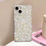 Qfdian Aesthetic Cute Flower Phone Case For iPhone 14 15 Pro 13 12 16 11 Pro Max Plus 12 Mini Slim Silky Skin Matte Flower Back Cover