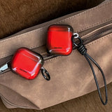 Qfdian Lovely Black Red Gradient Soft Case With Keychain Fall Prevention Lanyard Earphone Cover for AirPods 1 2 3 4 Pro 2 TPU Shell