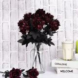 Qfdian  1/5/10/20pcs Black Silk Artificial Rose Flower Dahlia Halloween Gothic Flowers Wedding Table Home Party Fake Flower Decor