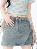 Qfdian  Summer Female Casual Streetwear Asymmetrical Slim Club Mini Skirt Korean Sexy Vintage Lace Up Y2K High Waist A-Line Denim Skirts