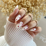 Qfdian 24Pcs Simple Wine Red Fake Nail with Glue Mid-length Almond Press on False Nails Wearable Round Head Oval Full Cover Nail Tips