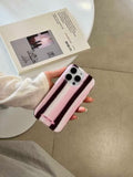 Qfdian Pink Stripe leather strap Bracelet Phone Case For Iphone 16ProMax 13 14 15 16 Pro Max 16Pro 15ProMax 15Pro 14Pro Cover Fundas
