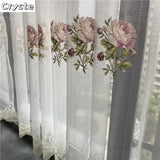 Qfdian American Luxury Peony Embroidery Tulle Curtain For Living Room European Elegant Flower Embroidery Sheer Voile Drapes For Bedroom