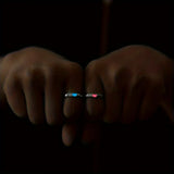 Qfdian  2 Piece Glowing Heart Shaped Couples Ring Set Zinc Alloy Adjustable Rings Glow in The Dark
