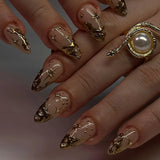 Qfdian 24Pcs Simple French Nails Art Tips Fake Nails 3D Design Wearable Full Cover False Nail Mid-length Almond Reusable Press on Nails