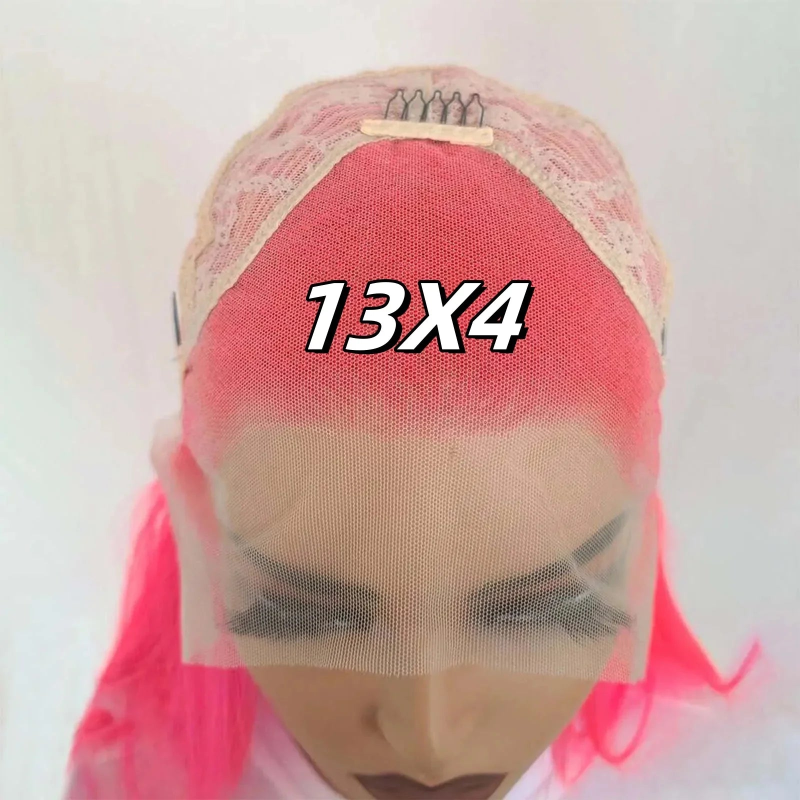 Qfdian 13X4 Hot Pink Wig Long Straight Synthetic Lace Front Wig Natural Rose Red Colored Hair Lace frontal Wigs for Women Party Cosplay