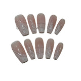 Qfdian Handmade French Irregular Pink Design False Nails Long Ballet Press on Nails Wearable Coffin Fake Nails Finger Nail