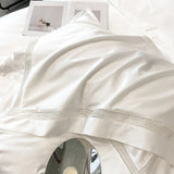 Qfdian 4Pcs Luxury 1000TC Egyptian Cotton White Hotel Style Bedding Set Hollow Wide Edge Duvet Cover Bed Sheet Fitted Sheet Pillowcases