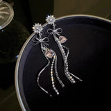 2024 New Fashion Long Tassels Sweet Heart Drop Earrings Joker Fine Bowknot Modelling Trend Women Dangle Earrings Jewelry