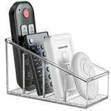 Qfdian  Clear Plastic Remote Control Holder and Desk Organizer with 4 Compartments for Home and Office Use
