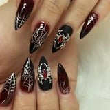 Qfdian  24Pc Halloween False Nails with Almond Head Designs Cute Clown Fake Nails French Full Cover Manicure Press on Nail Tips for Girl