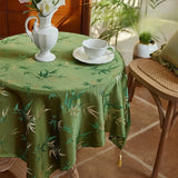 Qfdian  Jacquard Polyester Fabric Dining Room Tablecloth Embroidery Bamboo Leaf Pattern Retro Table Cloth New Chinese Style Home Decor