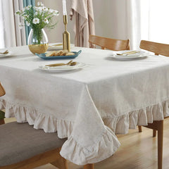 Cotton Linen Ruffled Tablecloth for Wedding Home Party Dining Banquet Decoration Flax Fabric Table Cloth Luxurious Table Cover