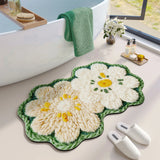 Qfdian  Double Flower Print Diatomite Bath Mat, Upgraded Fast Dry Bathroom Rug, Instant Absorption Non-Slip, Rubber Backing Shower Pad