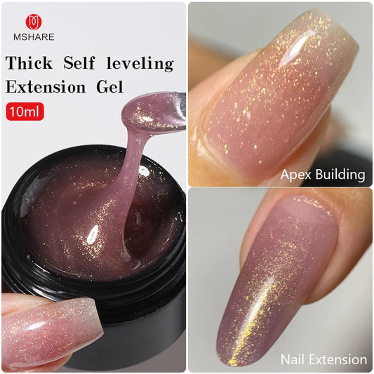 MSHARE 10ml Nude Sparkling Glitter Hard Self Leveling Builder Nail Jelly Extension Gel Natural Pink Purple Color Shade Manicure