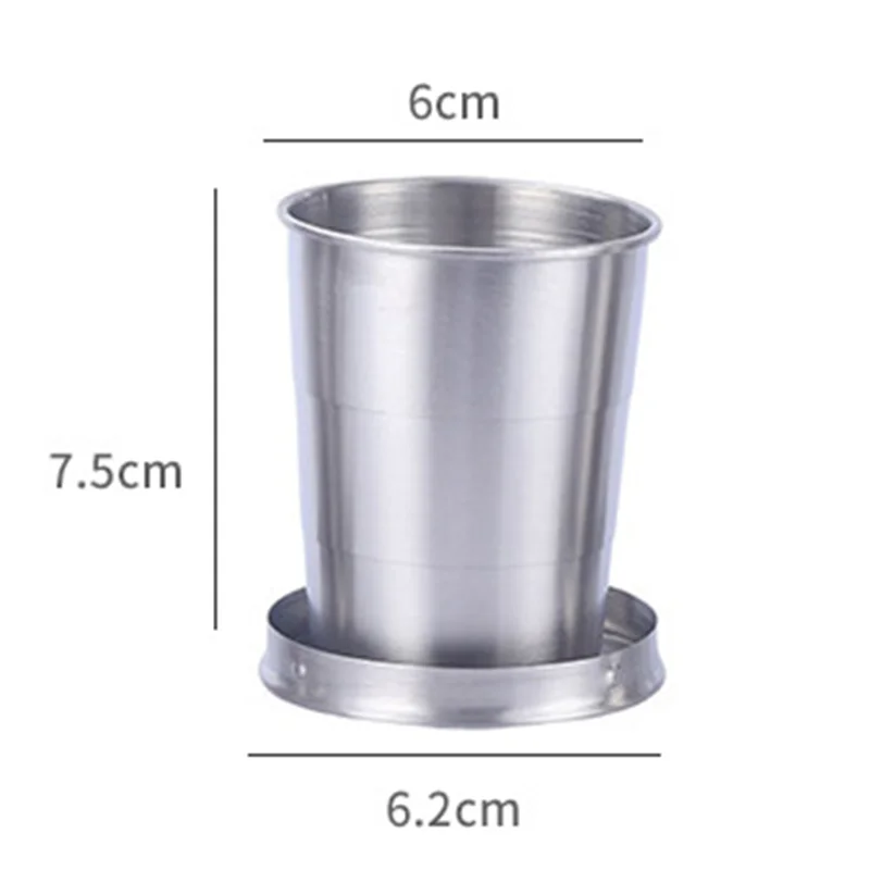 Qfdian Portable Stainless Steel Foldable Cup 75ml/150ml/250ml Outdoor Travel Collapsible Coffee Mug Telescopic  Hiking Camping Water