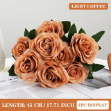 Qfdian  9 Heads Artificial Flower Silk Rose white Eucalyptus leaves Peony Bouquet Fake Flower for Wedding Table Party Vase Home Decor