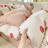 Qfdian  ‌New Washed Cotton Fresh Style Fitted Sheet Four-Piece Set, Duvet Cover, Student Dormitory Bed Sheet Three-Piece Set