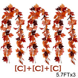 Qfdian  2/3pcs Artificial Maple Leaf Fall Garland Autumn Leaves Hanging Vines Thanksgiving Halloween Wedding Home Decorations 5.7Ft Each