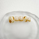 Qfdian Cute Handmade Press on Nails Golden Korean Fake Nails Round Head Reusable Adhesive False Artifical Nails Manicure Acrylic Tips