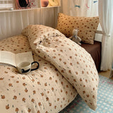 Qfdian  Bedding Set Double Layered Yarn INS Girls Mushroom Soft Washed Cotton Bed Sheet Queen King Size Duvet Set Pillowcase Bed Sheet