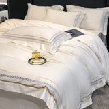 Qfdian 100% Egyptian Cotton Luxury Embroidery Hotel Style Bedding Set Queen King Size Duvet Cover Set Bed Sheet/Fitted Sheet Pillowcase