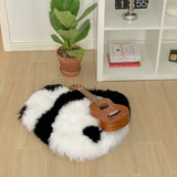 Qfdian Cute Panda Wool Fluffy White Carpet Kitchen Living Room Home Decoration Carpet Children Bedroom Sofa Entrance Door Mat