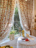 Qfdian  American Ruffled Edge Curtains, Lace French Countryside Style Printed Rose Bedrooms, Ins Style Bay Windows, Screen Curtains,
