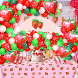Qfdian  128Pcs Pink Red Balloons with Strawberry Arch Kit for Baby Shower Birthday Wedding Party Graduation Celebration Valentine's Day