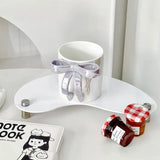 Qfdian  Ceramic Coffee Mug Ribbon Bow Handle Coffee Cup Cute Cups Aesthetic with Pink Bow Gift Box Packaging Gift for Friend
