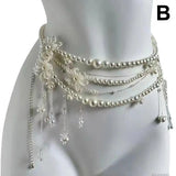 Qfdian Fashion Y2K Retro Multilayer Pearl Waist Chain Belt For Women - Stylish Body Jewelry Accessories For Party & Casual Wear