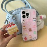 Qfdian Magnetic cute cartoon cake bracket cover for iphone 12pro 13 14promax 15pro 15 14 pro max pink funda lovely animals phone case