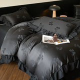 Qfdian  Jacquard Duvet Cover Set with Lace Washed Cotton Queen/King Size Black Comforter Cover housse de couette 220x240 Luxury Bedding