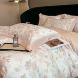 Qfdian Luxury Digital Printing Flowers and Plants Bedding Set Lyocell Eucalyptus Fiber Soft Silky Duvet Cover Bed Sheet Pillowcase 4Pcs