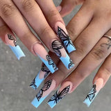 Qfdian 24Pcs Long Ballet False Nails with Bow Designs Pink Coffin Press on Nails Wearable French Fake Nail Full Cover Manicure Tips