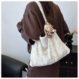 Qfdian Lace countryside style shoulder bag for women, simple and fashionable, large capacity commuting tote bag, shoulder bag