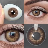 Qfdian 0~-6.00）Natural Colored Contact Lenses with Prescription Myopia Lenses with Degree Brown Lenses Gray Pupils Fast Shipping