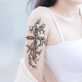Qfdian  2pcs Waterproof Temporary Tattoo Sticker Cross Angel Jesus Lion Hands Fake Tatto Flash Tatoo Tato for Girl Women Men