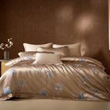 Qfdian 22 Momme Natural Mulberry Silk Luxury Bedding Set Yarn-dyed Jacquard Silk Cotton Duvet Cover Flat Sheet With Pillowcases 4Pcs