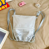 Qfdian Drawstring Bow Pleated Shoulder Crossbody Bags Transparent Casual Travel Ita Bag Fashion Ins Sweet Women Backpacks Y2k Aesthetic