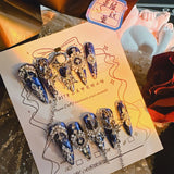 Qfdian  10Pcs High Quality Handmade Press on Nails Heavy Industry Miaojiang Gu Luxury Dark and Niche Spicy Girl Art Accessori