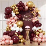 Qfdian  150Pcs Burgundy with Gold White Balloon Garland Arch Kit  for Baby Shower Valentines Day Bridal Shower Wedding Prom Decora
