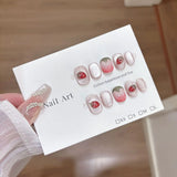 Qfdian  10Pcs Star Cat Eye False Nails with Glue Light Blue Fake Nails Love Pearl Sparkling Press on Nails Sweet Cool Short Square Nail