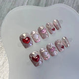 Qfdian 10PCS Wearable Handmade Press On Nails Pink y2k Designed Fake Nail Reusable Artificial Manicuree Art Nail Tips For Girls