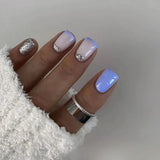 Qfdian 24Pcs Shiny Pearl Wearable False Nails Short Square Fake Nail Simple Summer Press on Nails Detachable Full Cover Nail Tips